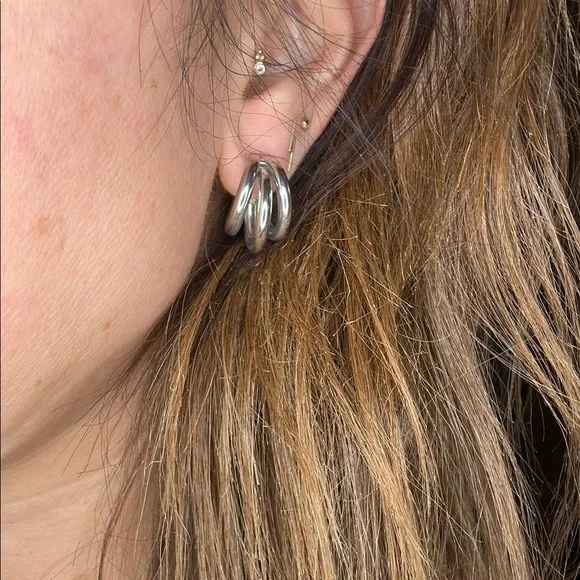 Stainless steel Silver Fan-Shaped Earrings - Picture 3 of 3